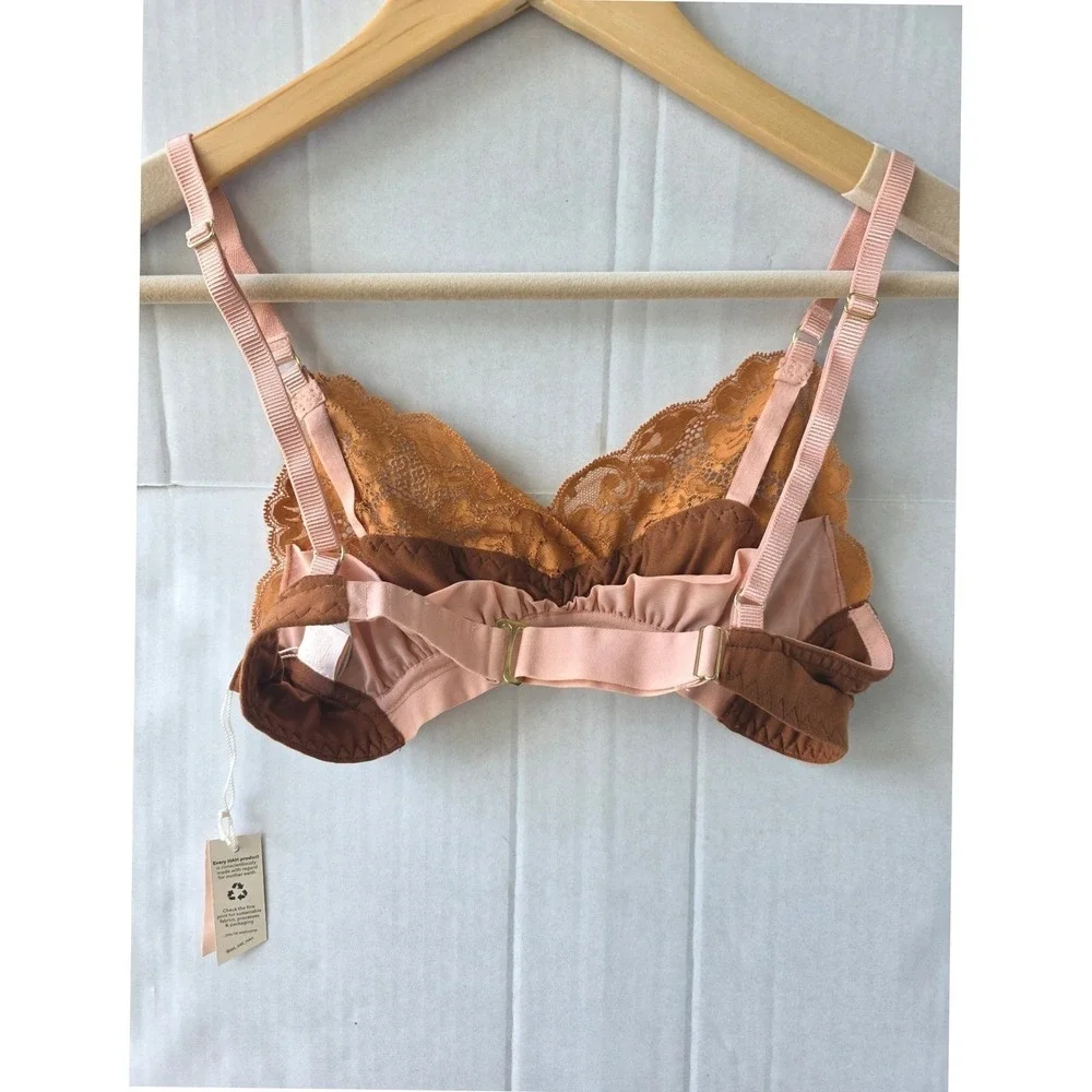 Free People We Are HAH Lace Bralette XS Wireless‎ Triangle Coquette Pink Brown